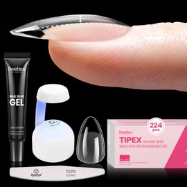 Beetles Tipex Instant Apex Nail Tips Kit, Almond Short, 224Pcs 16 Sizes, with Tipex UV Nail Glue Mini Nail Lamp,Pre-Building & Pre-Etched Thicker Acrylic Nails False Nail Extension