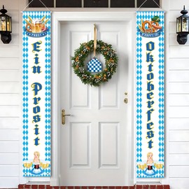 BOOMTOP 2pcs Oktoberfest Deko Banner Bayerische Dekoration Girlande Oktoberfest Willkommen Banner Tür Garten Wand Deko Blau Weiß für Bierfest Wiesn Party Indoor Outdoor Hängende Dekoration 180 x 30 cm