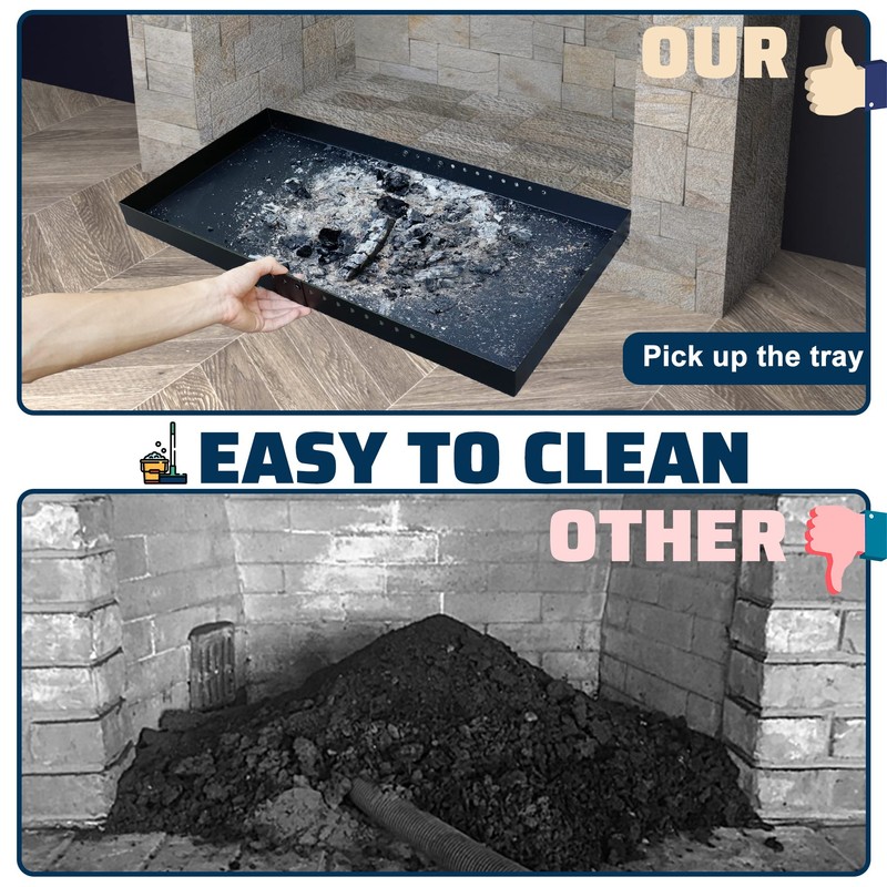Pearwow Rectangle Fireplace Tray,Expandable Ash Pan for Collecting Ash,Galvanized Steel
