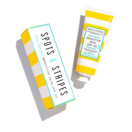 Spots & Stripes - Sun Squad Sensitive Skin SPF 30 for Face, 99% Natural, 100% Mineral Sunscreen for Teens and Young Skin, Organic Aloe Vera Leaf Juice, Jojoba and antioxidant-packed Green Tea (50ml)