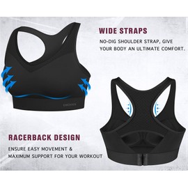 Ewedoos High Impact Sports Bras for Women Push up Sports Bra Racerback Sports Bras Workout Bra Running Bra Black