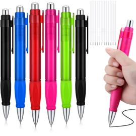 Crtiin 6 Pcs Big Pens Easy Grip Jumbo Pen Bulk with Refills Extra Large Ballpoint Pens Black Ink Fat Pens Giant Pen Oversize Retractable Pens for Warehouse School Office Writing Supplies(6 Pcs)