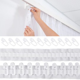 30 m x 2.5 cm Curtain Tape Ruffle Tape with 50 Pieces Curtain Hooks, White Curtain Tape, Ruffle Tape for Sewing, Making Furnishings Such as Curtains Hanging Cloths