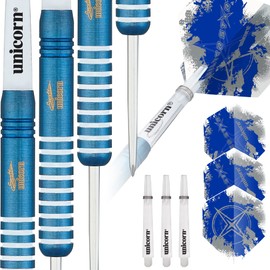 Unicorn Steel Tip Darts Set | Gary Anderson Blue Silver Star | 80% Tungsten Barrels with Titanium Coating | 25 g