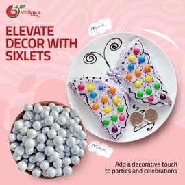 NY SPICE SHOP Sixlets Candy Bulk Christmas Decorations - 1 Pound Silver Shimmer Sixlets Chocolate Christmas Sprinkles - Sixlets Pearl Christmas Décor Gifts - Sixlets Old Fashioned Christmas Candy Treat