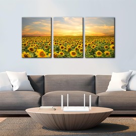 Pacimo Sunflowers Canvas Prints Wall Art Landscape Pictures Painting Prints on Canvas Yellow Flowers Modern Artwork for Living Room Bedroom Home Office Decor Stretch Framed Ready to Hang - 12"x16"x3