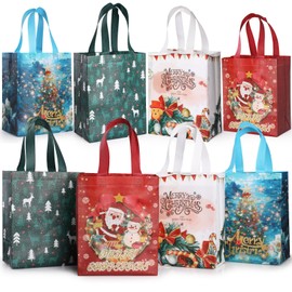 Hianjoo Christmas Gift Bags with Handles, Pack of 8, Christmas Bag for Filling, Reusable Christmas Gift Bags, Multifunctional Non-Woven Bags for Christmas Decoration Packaging