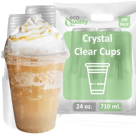 24 oz Cups, 100 Pack | Iced Coffee Go Cups and Dome Lids | Cold Smoothie | Plastic Cups with Dome Lids | Clear Plastic Disposable Pet Cup | Ideal for Coffee, Parfait, Juice, Soda, Cocktail, Party Cups