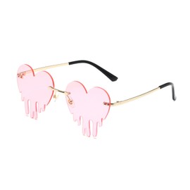 YUELUQU Vintage Fashion Funny Festival Sunglasses Metal Frameless Women Men Punk Party Glasses (Heart Rose)