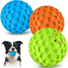 havit Indestructible Squeaky Dog Balls for Aggressive Chewers, Interactive Dog Toys to Keep Them Busy, Rubber Dog Chew Toy for Large Medium Breeds, Outdoor Waterproof (3 Colors)