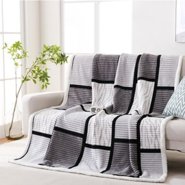 PU MEI Sherpa Blanket Fleece Throw Blanket Queen Plaid Thick Bed Blanket, Soft Warm Cozy Throw Blanket, 80"*90” Zebra-Grey