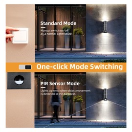 Unikcst Outside Lights with Sensor Mains Powered 240V Black Up and Down Outdoor Wall Lights PIR Motion Sensor for Front Door Porch Patio, No Bulbs