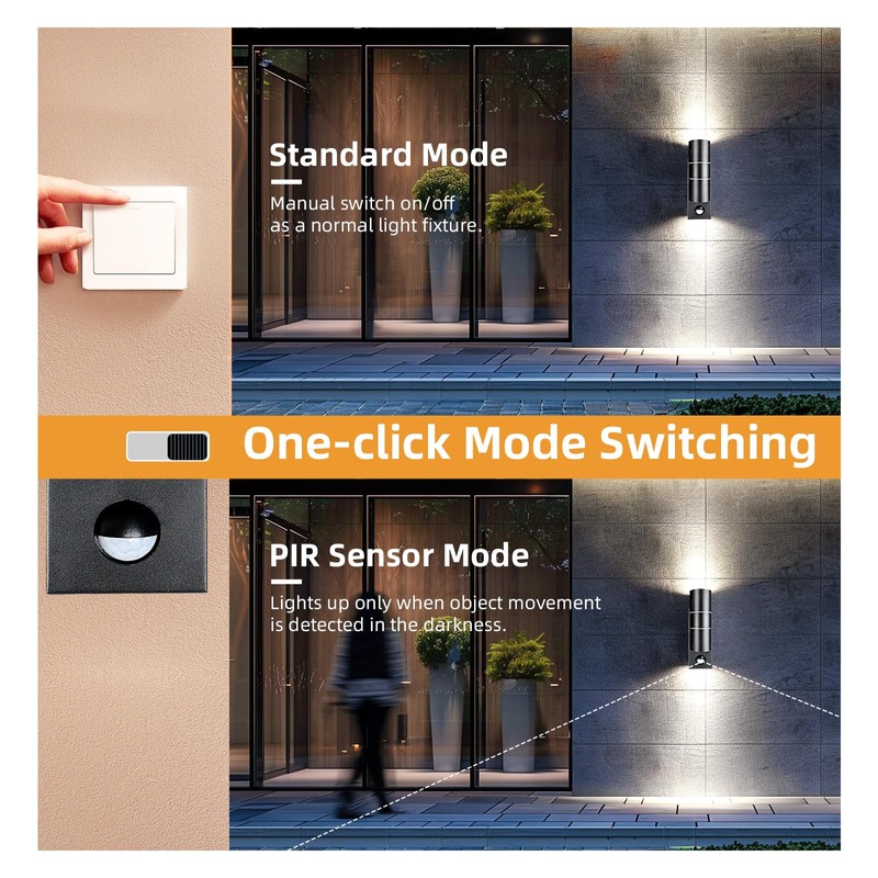 Unikcst Outside Lights with Sensor Mains Powered 240V Black Up