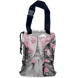NHNXHWIA Eiffel Tower Car Trash Bag,Paris Oil Painting Hanging Drawstring Car Garbage Bag, Waterproof Canvas Car Back Seat Organizer with Adjustable Buckle, for Vehicles, SUVs, Camping, Road Trips
