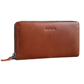 ROYALZ 'Lilly' Vintage Women's Large Purse with Zip Buffalo Leather RFID Protection Women Purse Landscape Format, Texas brown, Vintage