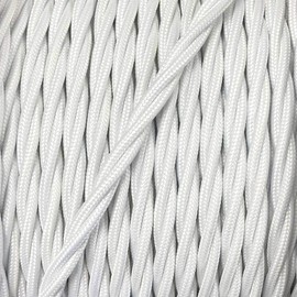 ElekTek Twisted Braided Textile Cable, Textile Sheathed Power Cable, Matching Colours for Ceiling Rose, Ceiling Canopy, Lamp Chain and Lamp Holders - Pack of 2 m Length White Gloss