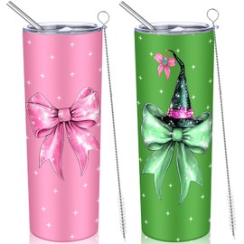 Geiserailie 2 Pack Christmas Witch Gifts for Women Pink and Green Stainless Tumblers 20 oz Bow Movie Steel Cups with Lids for Witch Fans Accessory for Friend Birthday Xmas Party Favor