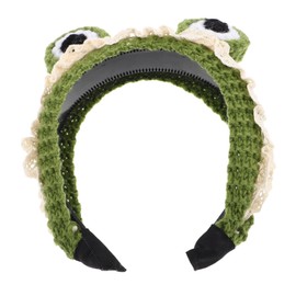 FRCOLOR Crochet Frog Headband for Cute Cartoon Hair Band with Big Eyes Ruffle Trim Secure Non Slip Design for Face Washing Spa Skincare and Makeup for Women