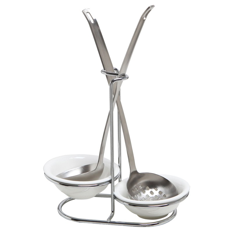 Doble soporte para cucharas, hecho en cerámica con rack de