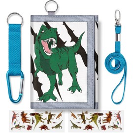 TATAANTY Kids Dinosaur Wallet with Zippered Coin Pocket and Card Holders - Trifold Wallet for Boys Ages 6-8