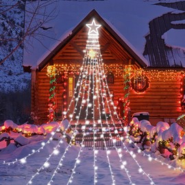 Outdoor Christmas Decorations Star String Lights, 320 LED 11.5 ft Waterfall Tree Lights with 8 Lighting Modes Christmas Star Lights for Indoor Outdoor Yard Home Festival Party Xmas New Year Decor