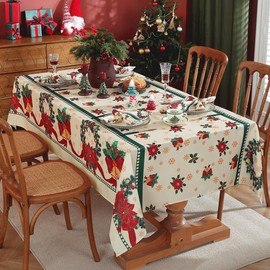 Rectangle Christmas Tablecloth 60 x 120 Inch, Christmas Poinsettia & Holly Decoration Table Cloth, Water Resistant and Wrinkle-resistant Durable Table Cover for Xmas, Holiday, Winter, Yellow