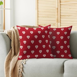 Valentines Day Pillow Covers 18X18 Set of 2, Red Pink Valentine's Print Decorative Throw Pillow Covers Outdoor Farmhouse Holiday Anniversary Wedding Decorations Cushion Case Couch Sofa Bed Decor