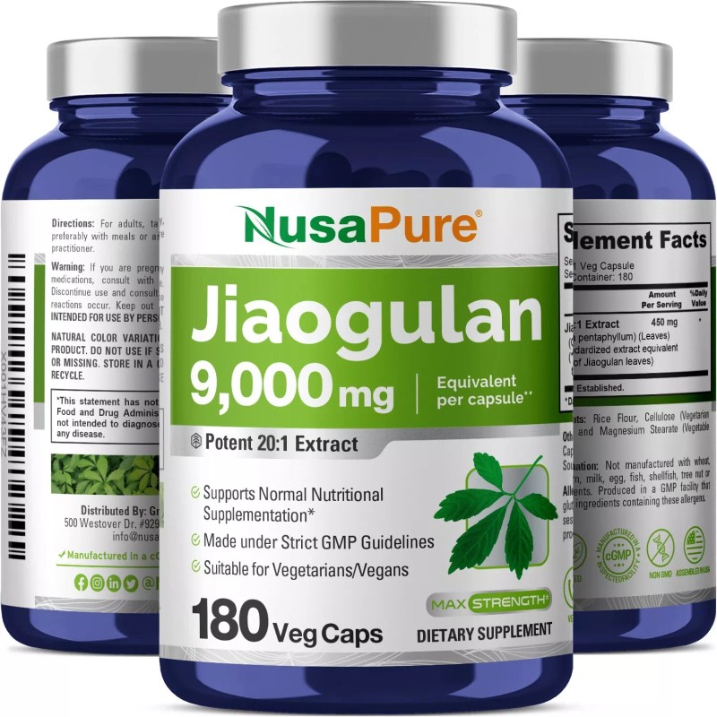 NusaPure Jiaogulan 9000 mg 180 Veggie Capsules (Extract 20:1, Vegetarian)