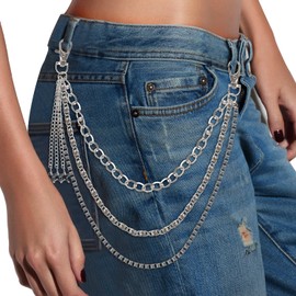 Wallet Chain,3 Tier Trousers Chain Pocket Chain Belt Chain Jeans Chain with Lobster Clasp for Wallet, Key & Jeans - Punk Belt Chain, Pocket Chain for Men & Women - Biker Wallet Chain, Metal Key Chain for Pants (Style 6)