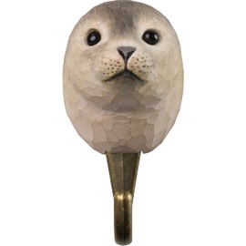 WILDLIFEGARDEN Wildlife Garden WG4794 Hook Seal - Hand Carved Animal Hook Made of Wood and Metal - Polar Animal Collection