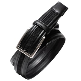 TAVARAT TAV-049R Men's Cow Split Leather Mesh Belt, 1.4 inches (35 mm), No Holes, Stepless Adjustment, Comfortable, Stress Free, (Black)