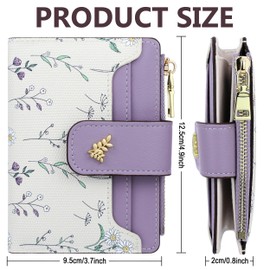 Farcauo Womens Wallet with RFID Cute Small Wallets for Women Thin Purple Women's Wallet Kawaii Flower Card Wallets for Women Ladies