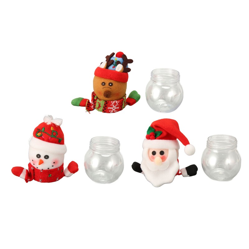3pcs Christmas Candy Jars Transparent Clear Plastic Biscuits Jars Decorative