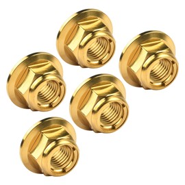 Ruifu Bike Motorcycle Titanium Nuts M6 / M8 / M10 / M12 Lock Nut Flanges 5pcs (M10(Pitch 1.25), Gold)