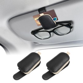 QZTYTY Sunglasses Holders for Car Visor, Sunglass Car Organizer, Leather Magnetic Buckle Sun Visor Sunglass Clip, Car Accessories Ticket Card Clip Sunglasses Mount Fit Truck (Black/Beige, 2PCS)