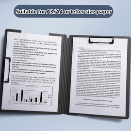 Clipboard A4 with Lid, Pack of 2 Plastic Clipboards with Double Clip for Memo Forms, Documents and School, Office, Work, Classroom - Black