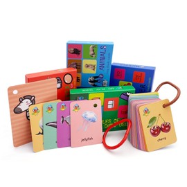 262 Pcs Toddler Flash Card Set,Kids Sight Words with Picture Flash Card for Toddler,Numbers,Land Animals,Ocean Animals,Fruit,ABC Cards 6 in 1 Set