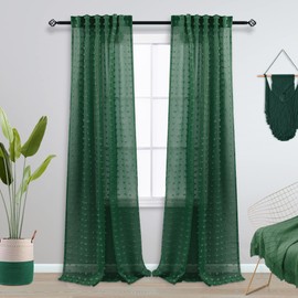 KOUFALL Dark Emerald Green Curtains 96 Inches Long,Sheer Vintage Curtains for Living Room Bedroom,2 Panel Set