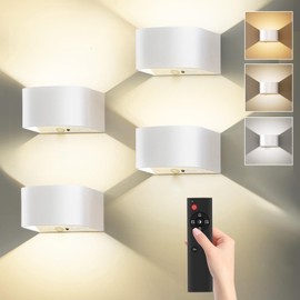 LOLEDS Battery Operated Wall Sconce, 5500mAh - 4 Pack Motion Sensor Wall Mount Light with Remote Control - Rechargeable Wall Lamp - Dimmable Wireless Indoor 3 Color Changing Led Light Fixture Sconce