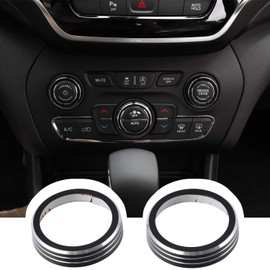 CheroCar Radio AC Knobs Switch Button Cover for Jeep Cherokee2014-2020, Jeep Grand Cherokee 2014-2020, Dodge Durango 2014-2015, Aluminum Alloy Interior Decoration Accessories, 2pcs/Set (Black)