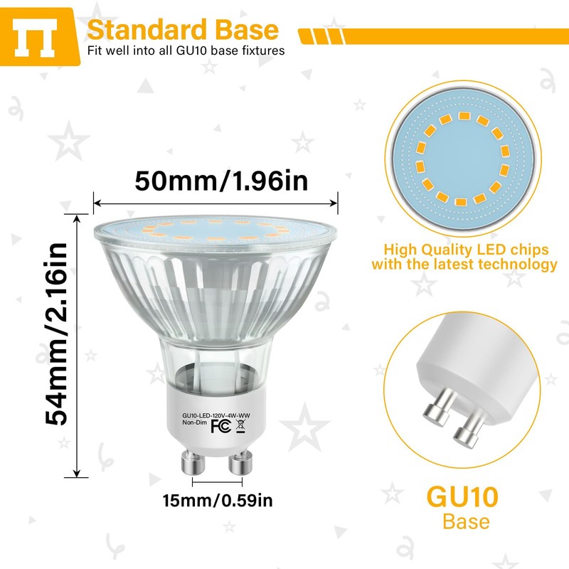 DUMILOO GU10 LED Bulb, 50 Watt Halogen Equivalent, 2700K Soft