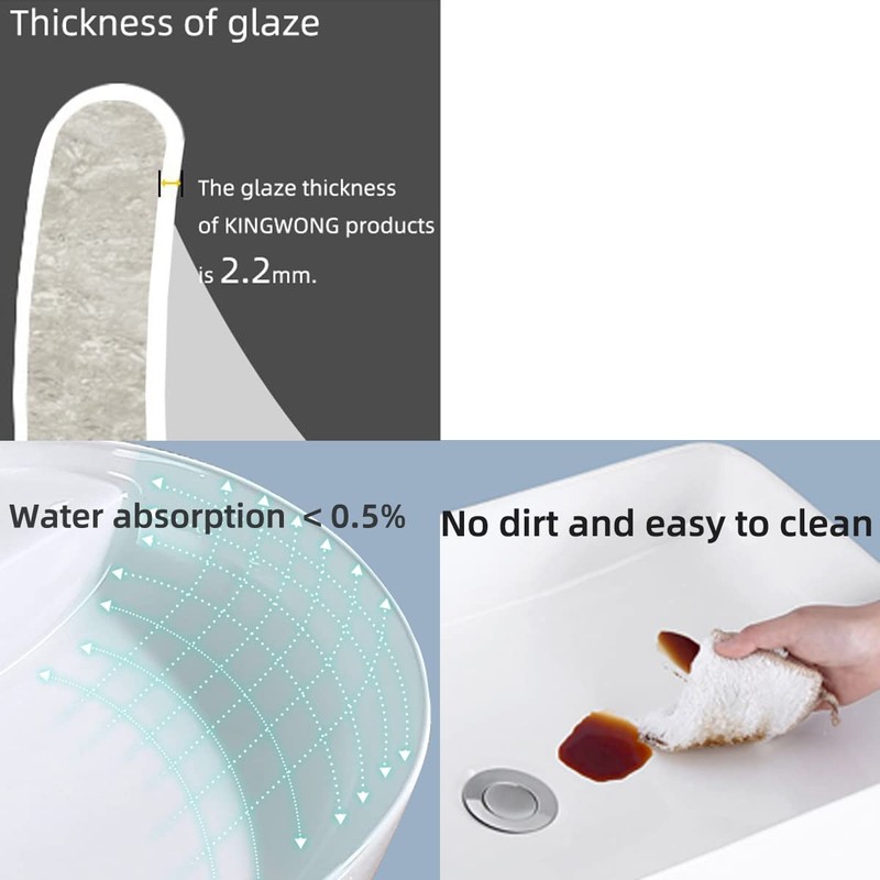 18 Inch White Rectangle Vessel Sink for Bathrooms 18.3" x