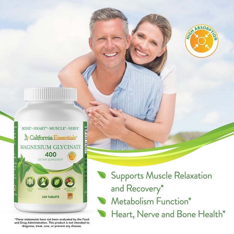 Magnesium Glycinate 400 - Chelated, High Absorption Magnesium for -