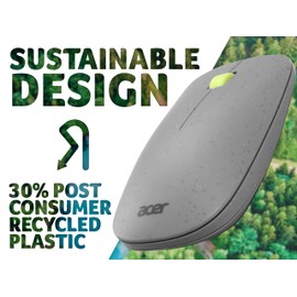 Acer Vero Maus AMR020 - Maus kabellos (2.4GHz Funkmaus, 1200 DPI, Smart-Power-Management, ergonomische Maus für rechts und Links Händer, leises Mausrad, 30% PCR-Kunststoffanteil) grau