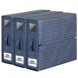 STO STO 3 Pack Bed Sheet Organizer, XL Foldable Sheet Organizers and Storage for Bed Sheets and Duvet Covers, Sheet Storage Organizer for Linen Closet with Clear Window and Label Holder, Blue