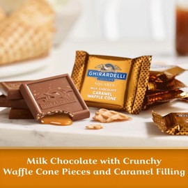 GHIRARDELLI Milk Chocolate Caramel Waffle Cone Squares - Pack of 2 - Delicious Chocolate with a Caramel Inside and Pieces of Waffle Cone in the Chocolate, Full Size