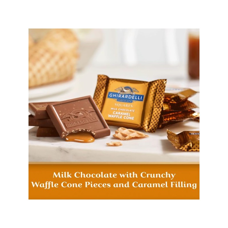 GHIRARDELLI Milk Chocolate Caramel Waffle Cone Squares - Pack of