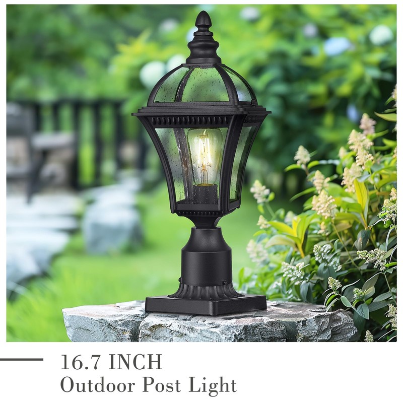 Emliviar Farmhouse Outdoor Post Lighting, Exterior Pole Lantern with Seeded