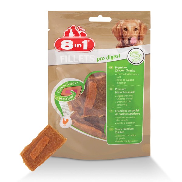 8in1 Fillet Pro Digest Friandises pour chiens adultes et seniors de grandes races – Favorise la santé digestive – Au poulet – 80g
