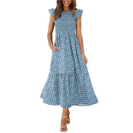 Womens Summer Dresses Casual Blue Dress Womens Beach Dress Floral Dresses 2025